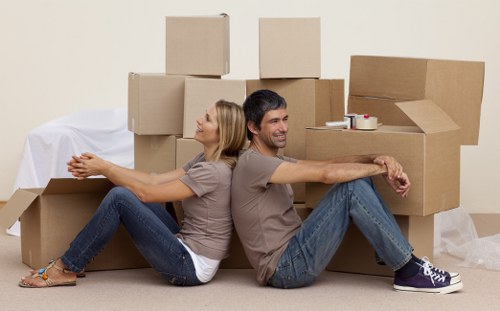 Removalists handling furniture and boxes for a flat move in Catford
