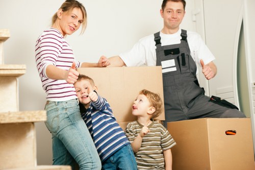 Packed household boxes prepared for loading into a removal van